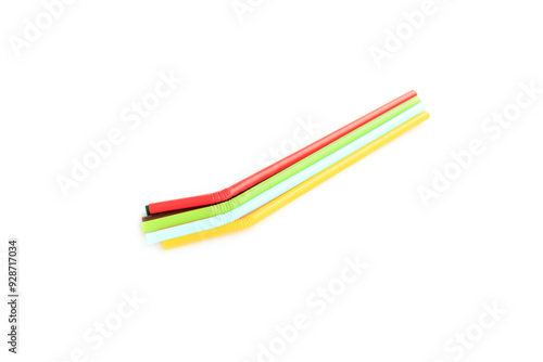 Colorful plastic straw isolated on white background, Plastic drinking straw