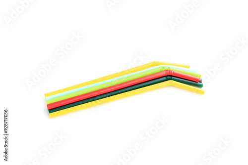 Colorful plastic straw isolated on white background, Plastic drinking straw