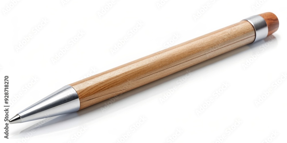 Wooden Pen with Silver Accents on a White Background, pen , wood , writing , stationery Wooden Pen with Silver Accents on a White Background, pen , wood , writing , stationery