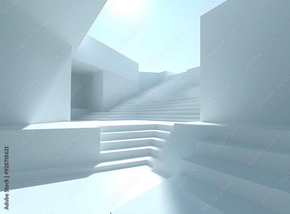 Fototapeta premium Minimalist Architecture White Stairs and Walls 3D Render