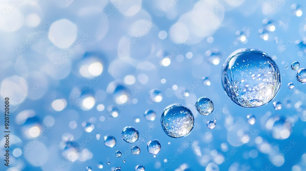 Close-up macro photo of water drops or oil bubbles on blue background. Close-up macro photo of water drops or oil bubbles on blue background.