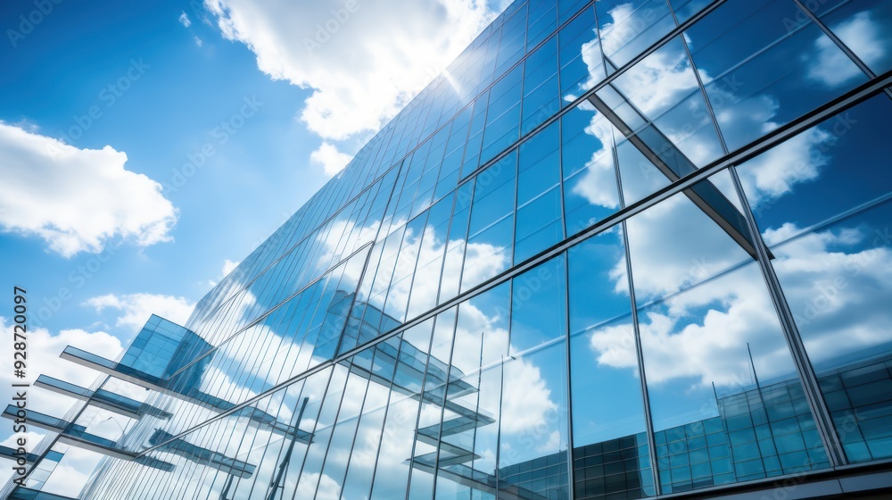 Modern glass facade of a sleek office building Modern glass facade of a sleek office building