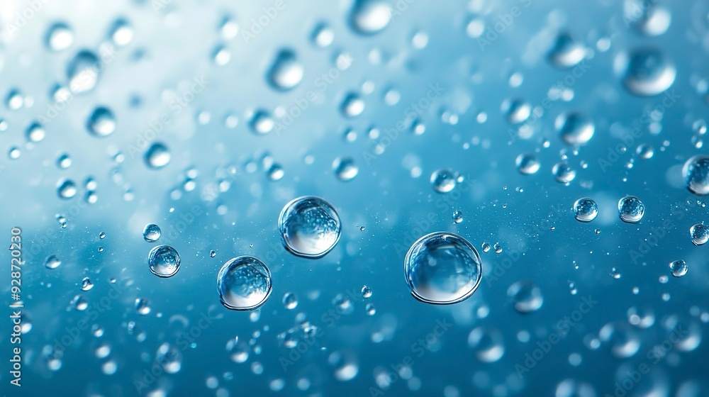 Close-up macro photo of water drops or oil bubbles on blue background. Close-up macro photo of water drops or oil bubbles on blue background.