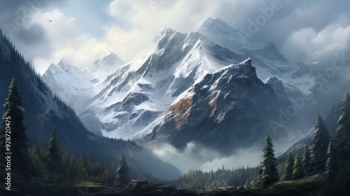 Wallpaper Mural Mountain landscape presenting a majestic, snow-covered  Torontodigital.ca