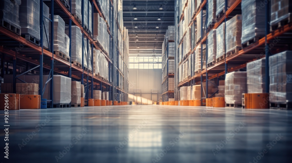 Fototapeta premium a spacious warehouse, with faint outlines of shelves and storage units, 