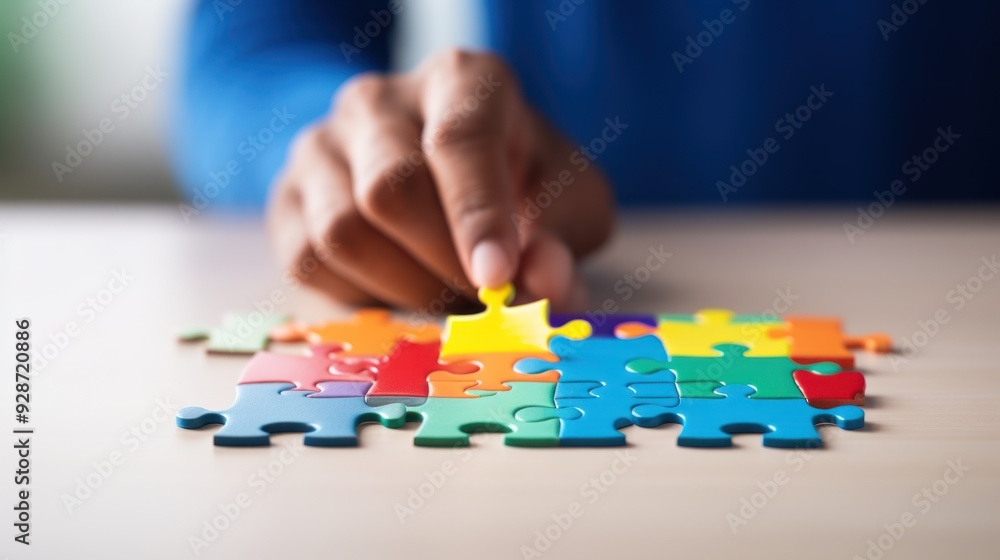 Person proudly holding a completed puzzle piece, symbolizing success, Person proudly holding a completed puzzle piece, symbolizing success,