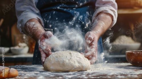 The baker kneading dough photo