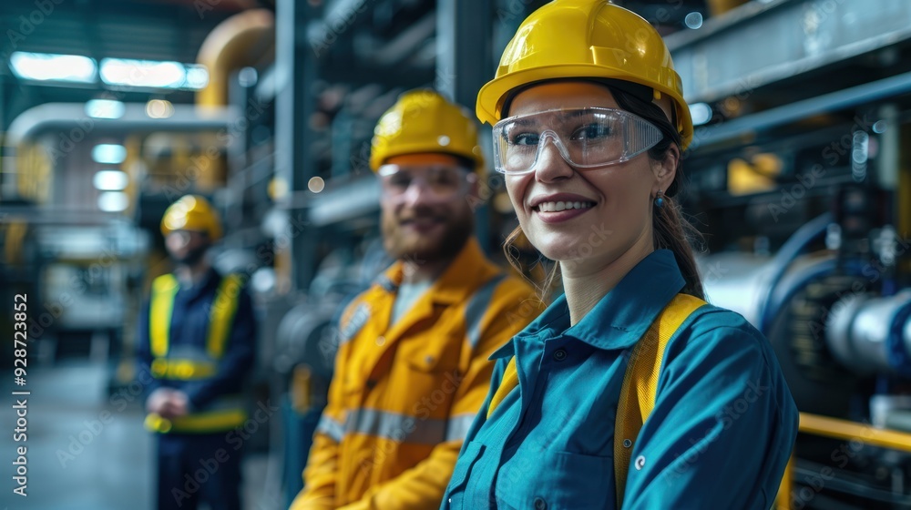 Portrait confident, smiling engineers at power plant Portrait confident, smiling engineers at power plant