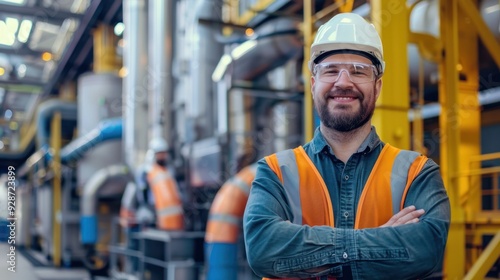 Portrait confident, smiling engineers at power plant 