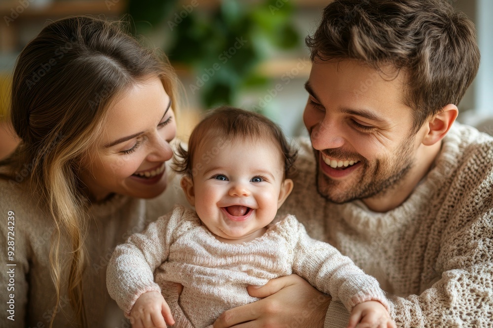 Happy family having fun time at home, Generative AI Happy family having fun time at home, Generative AI