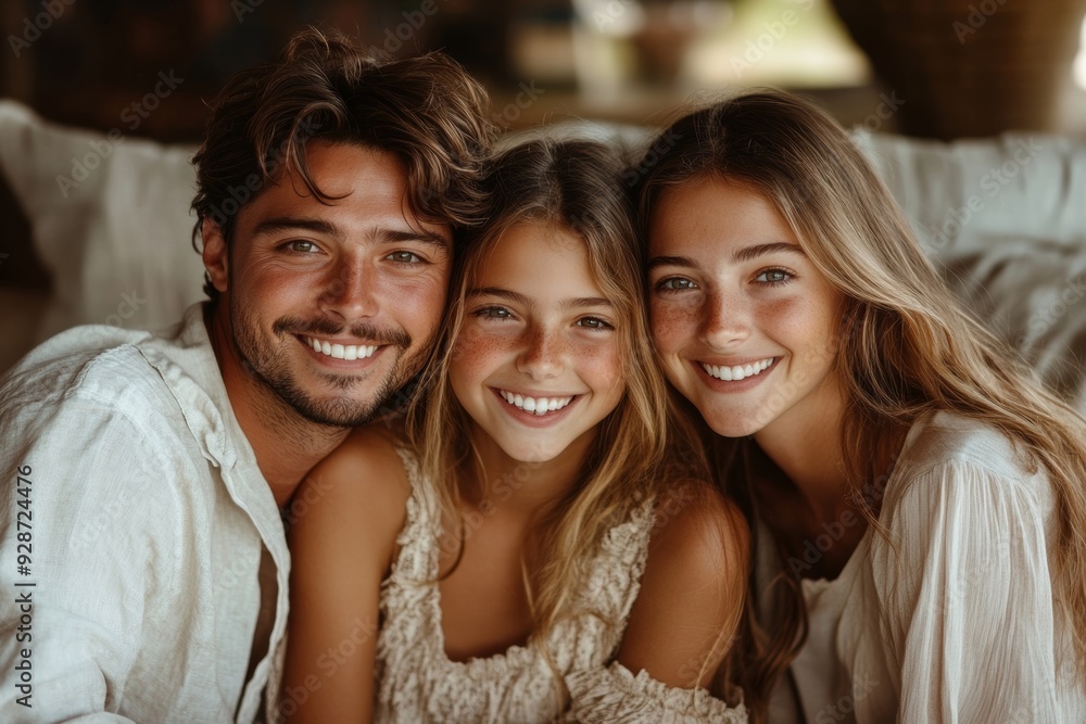 Happy family posing together, Generative AI