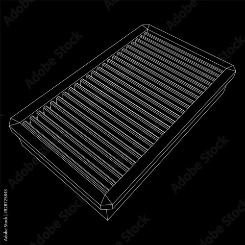 Car engine air filters. Auto spare part. Car care service maintenance. Wireframe low poly mesh vector illustration.