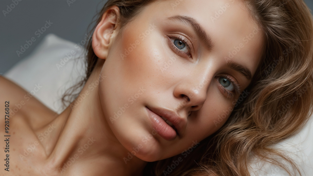 Portrait of a beautiful young woman with clean fresh skin. Model with slight pigmentation and freckles, close-up portrait. Cosmetology, beauty and spa Portrait of a beautiful young woman with clean fresh skin. Model with slight pigmentation and freckles, close-up portrait. Cosmetology, beauty and spa