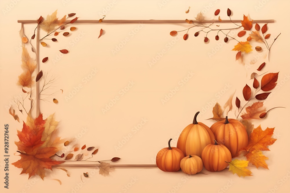 Fototapeta premium Pumpkin-Themed Thanksgiving Invitation Frame with Harvest Elements