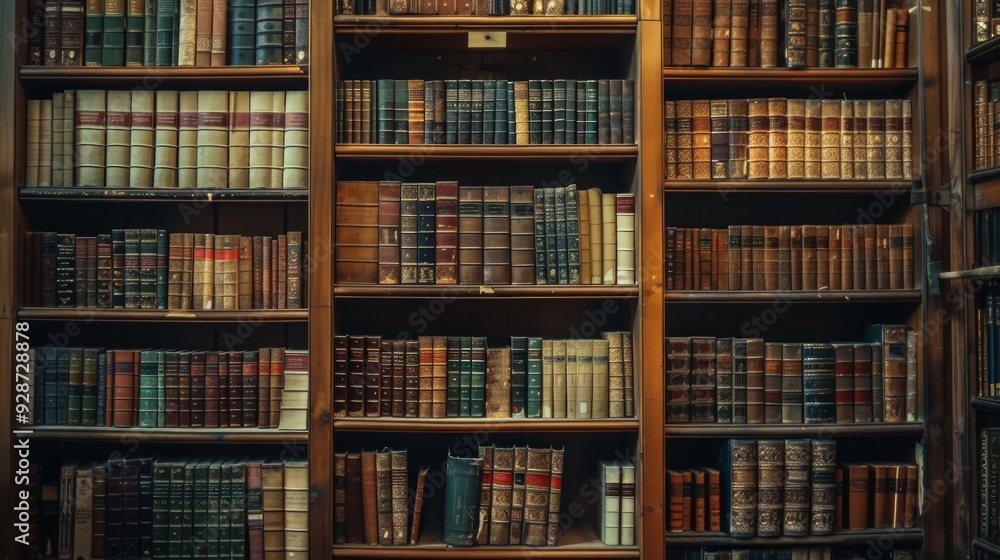old library background, old books on bookshelves, retro style old library background, old books on bookshelves, retro style