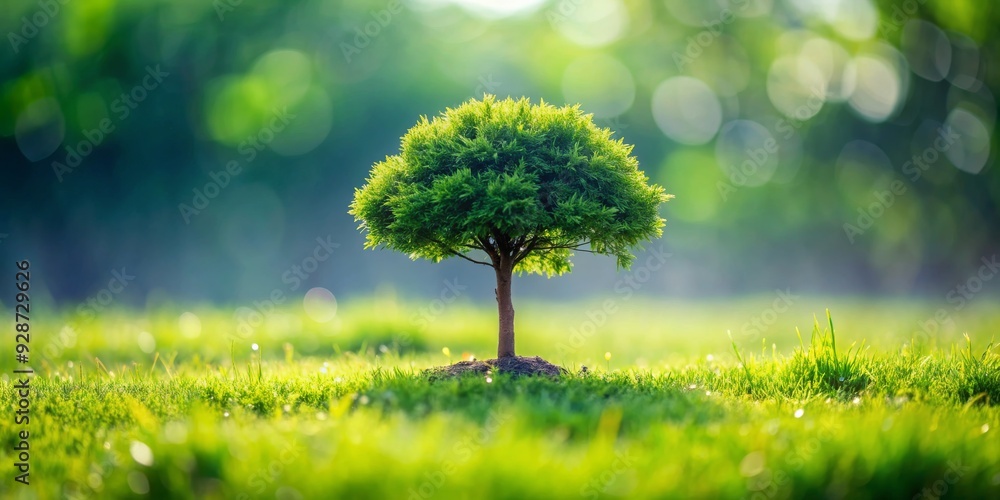 A Single Tree in a Lush Meadow, Wide Shot, Vibrant Green Tones, Nature, Growth, Spring, Hope A Single Tree in a Lush Meadow, Wide Shot, Vibrant Green Tones, Nature, Growth, Spring, Hope