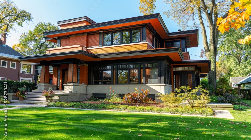 Create a photo of an art deco home exterior with bold geometric shapes, vibrant colors, and intricate details, showcasing the unique style of the early 20th century. Create a photo of an art deco home exterior with bold geometric shapes, vibrant colors, and intricate details, showcasing the unique style of the early 20th century.
