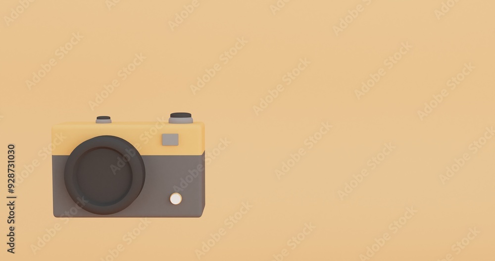 3d realistic camera isolated on yellow background.Time to travel concept in minimal style with copy space. 3d render illustration 3d realistic camera isolated on yellow background.Time to travel concept in minimal style with copy space. 3d render illustration