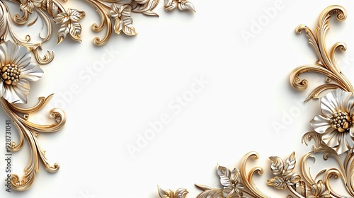 Elegant gold floral frame on white background. Perfect for invitations, greeting cards, and other designs.