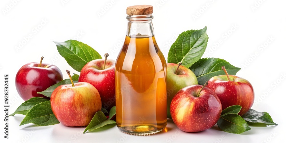 Apple Cider Vinegar with Fresh Apples, Glass Bottle, Red and Green Apples , White Background, Natural Remedy , Health , Organic Apple Cider Vinegar with Fresh Apples, Glass Bottle, Red and Green Apples , White Background, Natural Remedy , Health , Organic