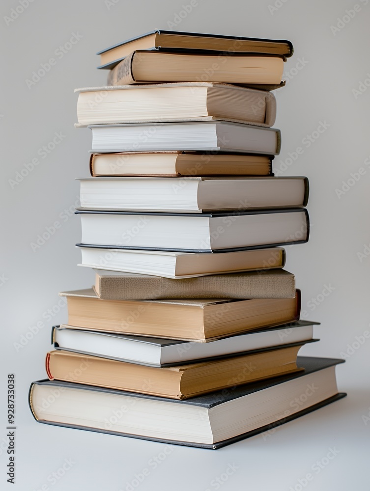 Stack of hardcover books with white and brown covers. Stack of hardcover books with white and brown covers.