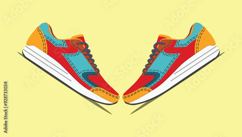 Vector pair sneakers shoes for training, running shoe vector illustration. Sport shoes color full.
