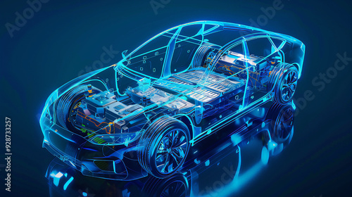 3d rendered xray holographic blue transparent car photo