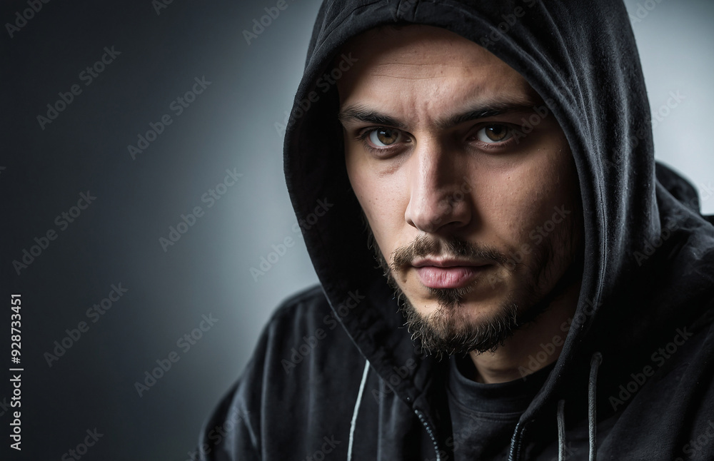haker with a serious look and hoodie haker with a serious look and hoodie