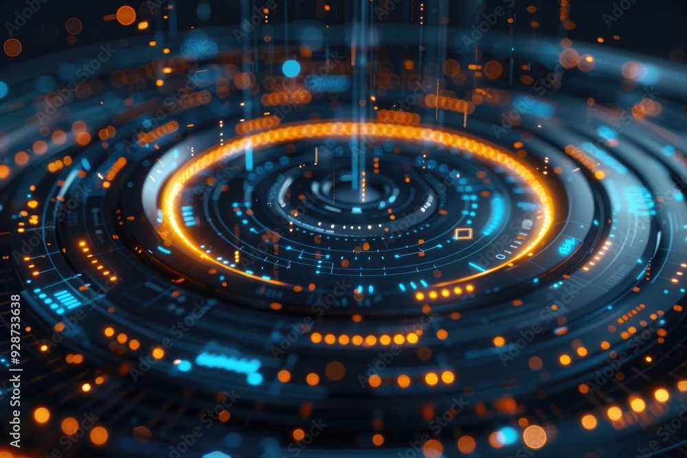 A digital representation of a circle with glowing lights A digital representation of a circle with glowing lights