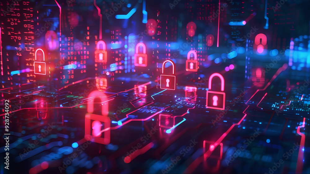 Obraz premium IoT data protection cybersecurity digital technology with key and padlock, data clean, phishing, hacking and coding, binary code AI sim lock, copilot, engineering, htp security concept 