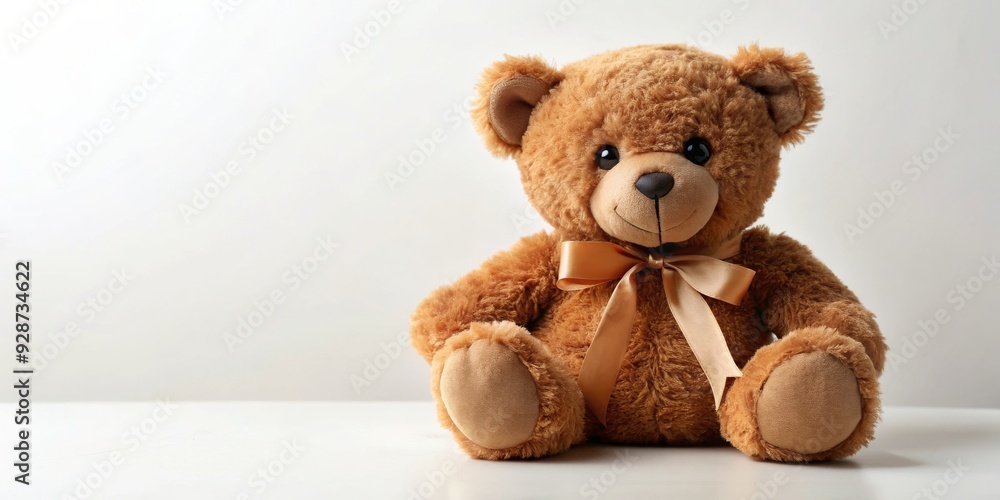 Brown Teddy Bear with Golden Bow, White Background, Toy , Stuffed Animal , Plush , Gift Brown Teddy Bear with Golden Bow, White Background, Toy , Stuffed Animal , Plush , Gift