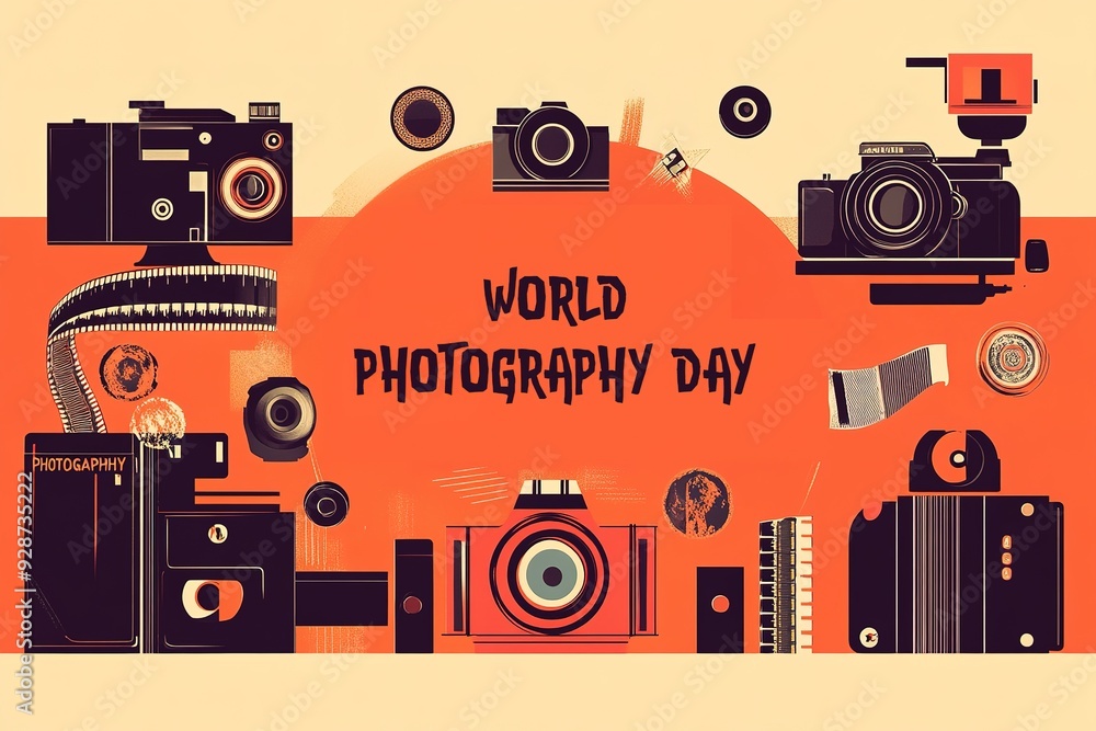 Obraz premium World Photography Day with World Map Background, photographer taking photo. World Photography Day social media banner and instagram banner post design