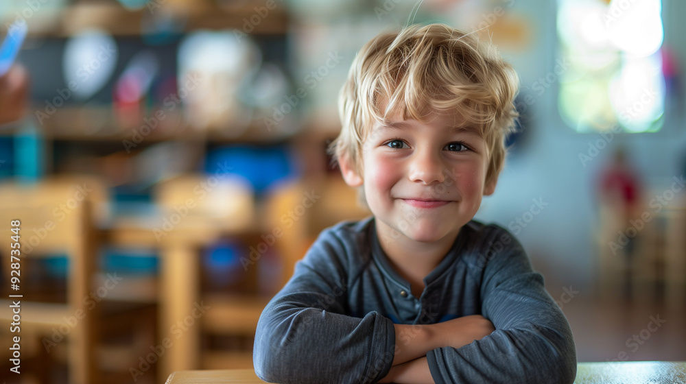 Cute young boy in a classroom at school Cute young boy in a classroom at school