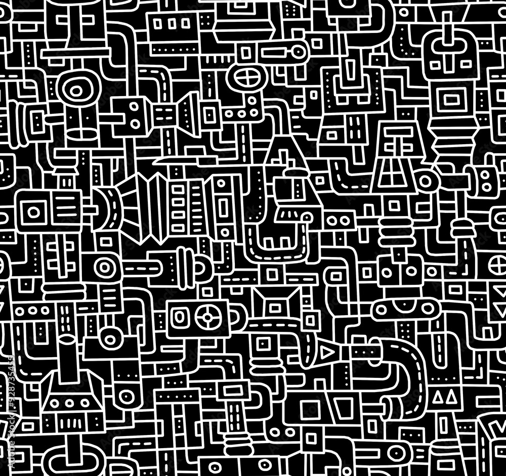 Black and white abstract hand-drawn doodles .Seamless pattern. Black and white abstract hand-drawn doodles .Seamless pattern.