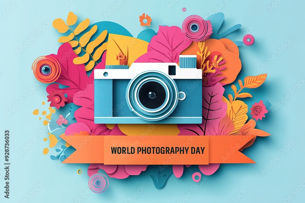 Obraz premium World Photography Day with World Map Background, photographer taking photo. World Photography Day social media banner and instagram banner post design