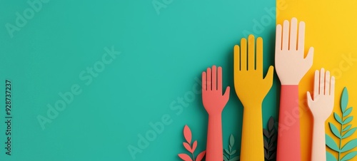 Wallpaper Mural Colorful raised hands against a vibrant backdrop, symbolizing support, unity, and community engagement in diverse settings. Torontodigital.ca