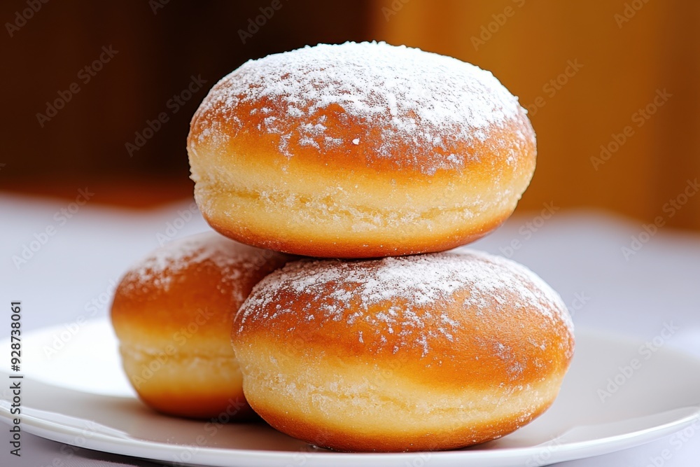 Delicious fluffy donut topped with powdered sugar, perfect for dessert or a sweet treat. Ideal for food photography and menus. Delicious fluffy donut topped with powdered sugar, perfect for dessert or a sweet treat. Ideal for food photography and menus.