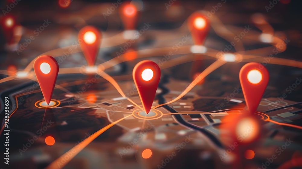 Digital Cityscape on iPad with Location Pins, Map, Futuristic Big Data Network for Mobile App or Digital Marketing Digital Cityscape on iPad with Location Pins, Map, Futuristic Big Data Network for Mobile App or Digital Marketing