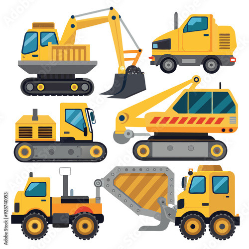 Set of construction vehicles and fully editable vector for print design