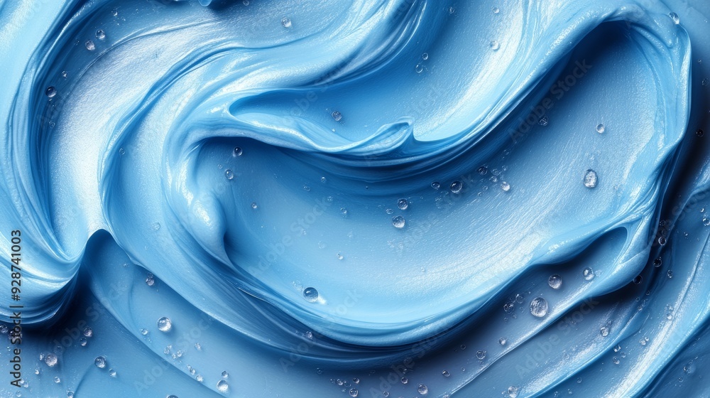 A captivating swirl of blue paint with a glossy finish and delicate water droplets, perfect for artistic designs and backgrounds. A captivating swirl of blue paint with a glossy finish and delicate water droplets, perfect for artistic designs and backgrounds.
