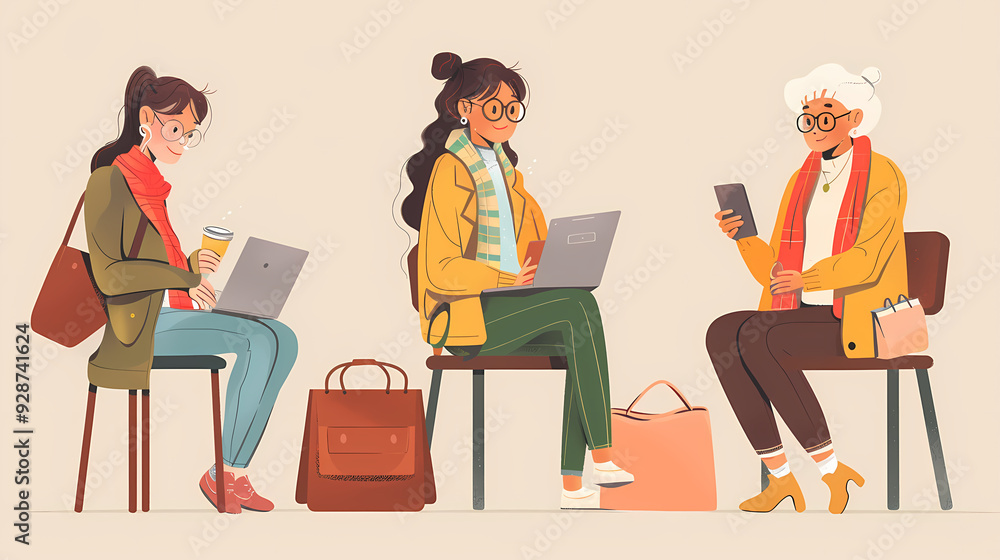 female teenager working with laptop, shopping online, making call. Importance of digital literacy for elderly people vector image female teenager working with laptop, shopping online, making call. Importance of digital literacy for elderly people vector image