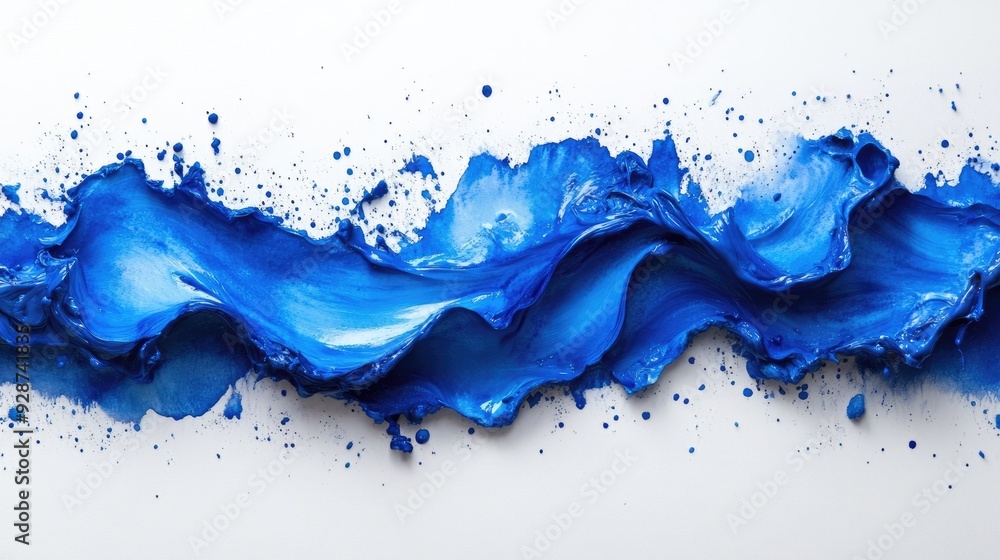 Abstract Blue Paint Wave with Splashes on White Background Abstract Blue Paint Wave with Splashes on White Background