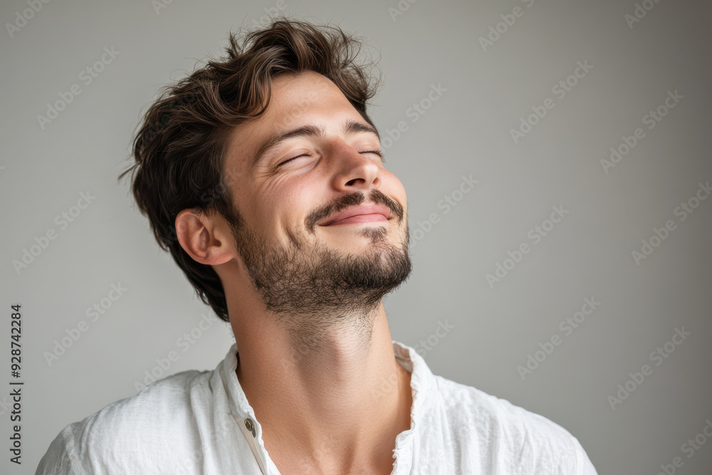 A close up of a man's face with his eyes closed A close up of a man's face with his eyes closed