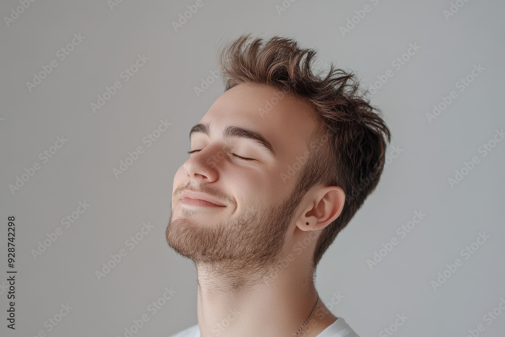 Obraz premium A close up of a man's face with his eyes closed