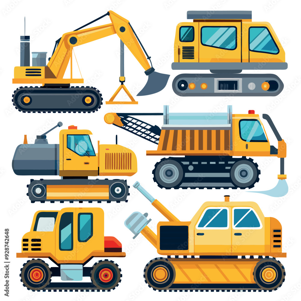 Set of construction vehicles and fully editable vector for print design Set of construction vehicles and fully editable vector for print design