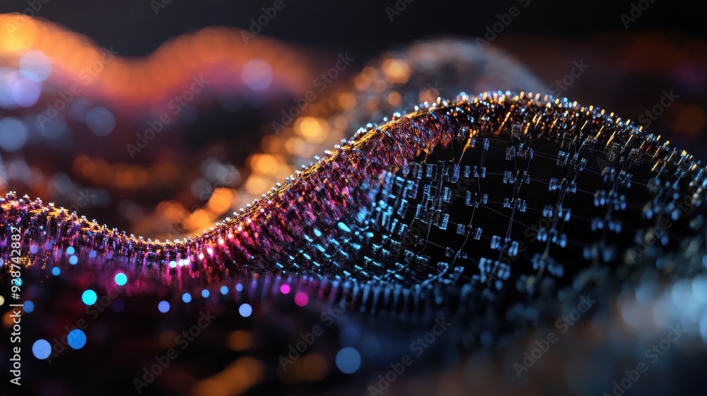 Abstract Digital Wave with Colorful Lights and Bokeh Effects in a Futuristic Technology Concept Abstract Digital Wave with Colorful Lights and Bokeh Effects in a Futuristic Technology Concept