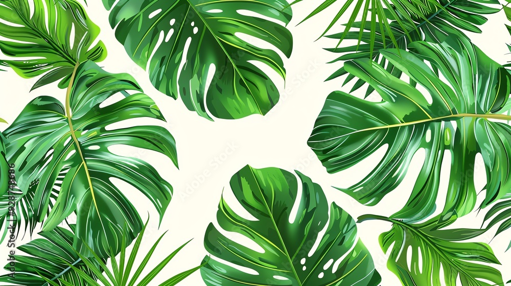Tropical leaves with a white background. Perfect for summer and nature themes. Tropical leaves with a white background. Perfect for summer and nature themes.