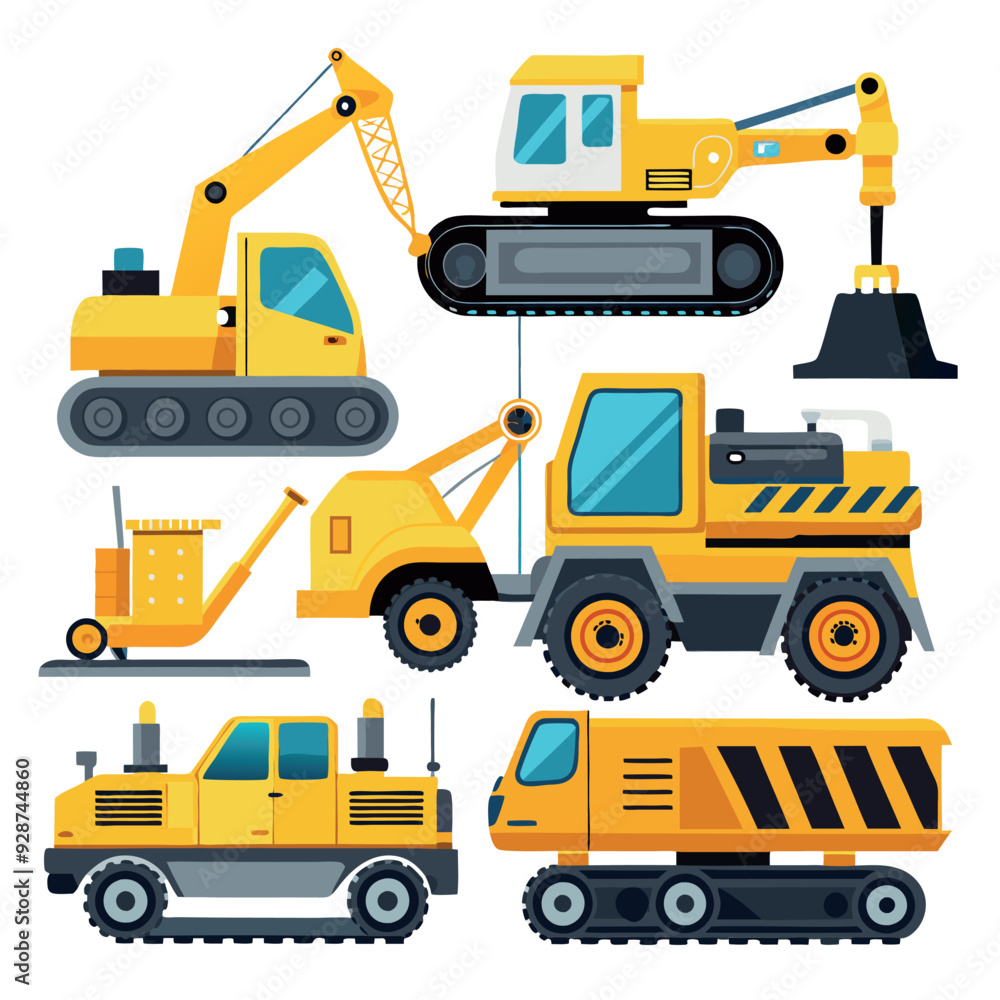 Set of construction vehicles and fully editable vector for print design Set of construction vehicles and fully editable vector for print design