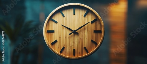 Wallpaper Mural Wooden Clock with Black Hands Against a Blurry Background Torontodigital.ca