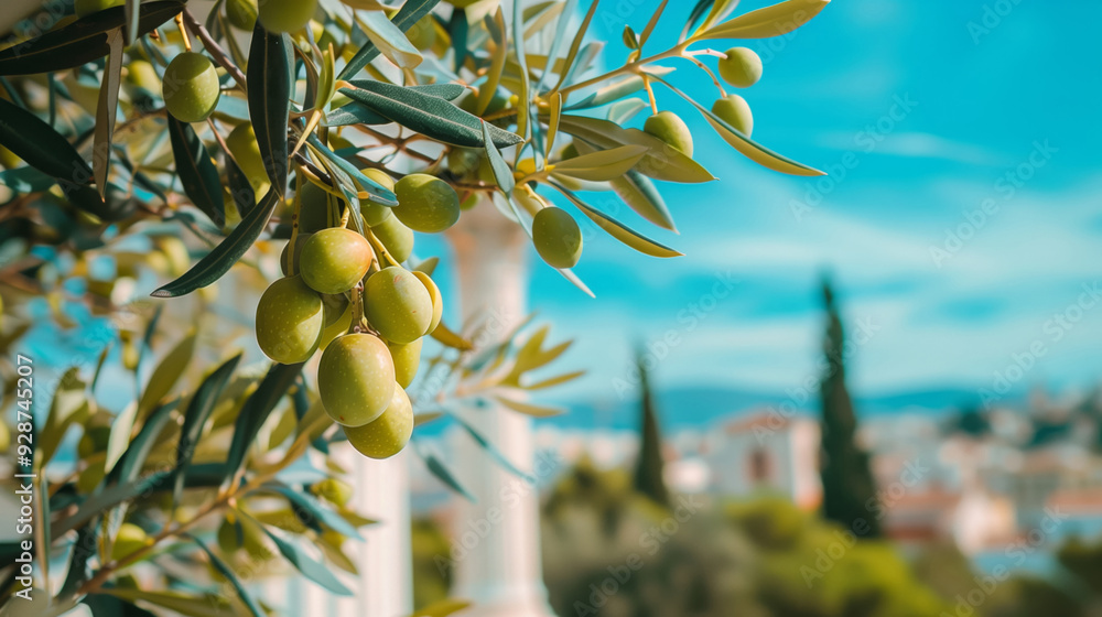 Green olives on the branch of an olive tree Green olives on the branch of an olive tree